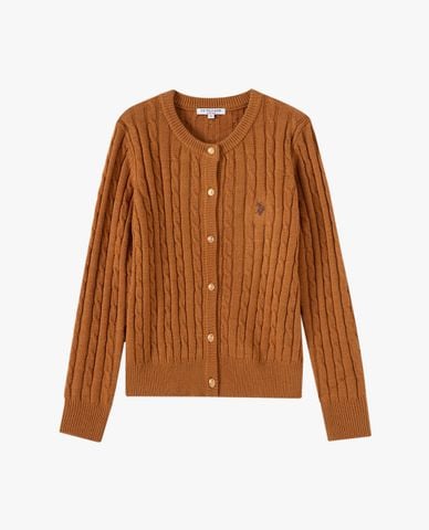  USPA - Áo khoác cardigan nữ cổ tròn dệt vặn thừng 