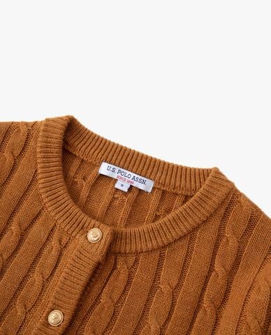  USPA - Áo khoác cardigan nữ cổ tròn dệt vặn thừng 