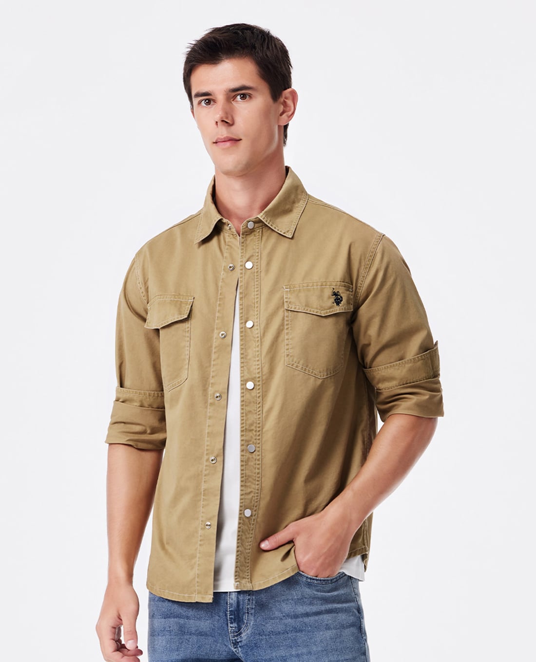 USPA - Áo sơ mi nam cổ bẻ tay dài phối túi