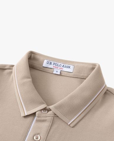  USPA - Áo polo nam tay dài phối viền thêu logo 