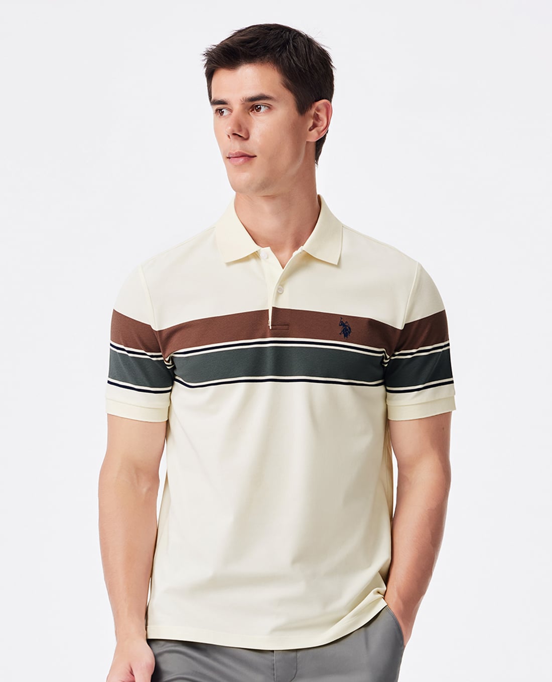 USPA - Áo polo nam cổ bẻ tay ngắn kẻ sọc