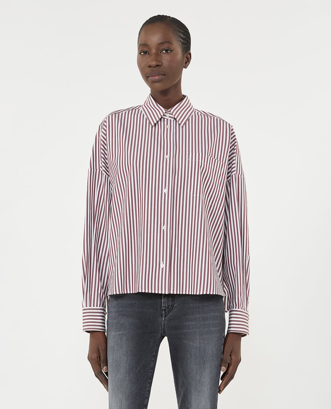 WEEKEND MAX MARA - Áo sơ mi nữ cổ bẻ tay dài kẻ sọc Wkdaureo