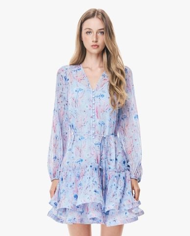  GIGI - Đầm xếp tầng mini cổ V họa tiết hoa nhí 