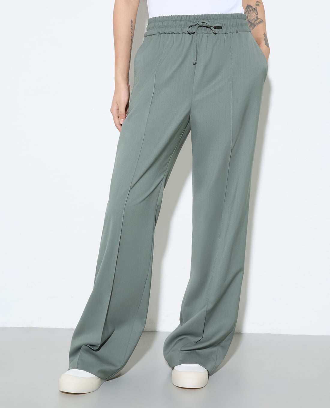 MAX&Co. - Quần nữ ống rộng lưng thun phối dây rút Revere