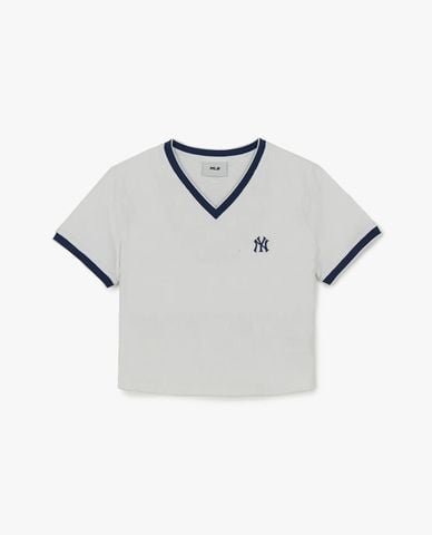 MLB - Áo croptop nữ cổ V phối viền Vintage Logo 