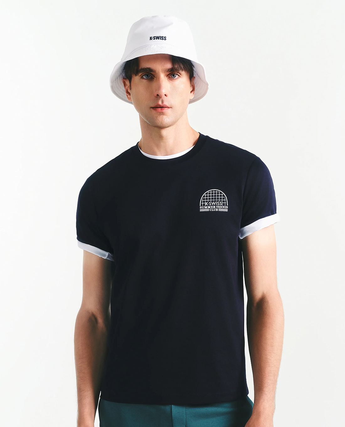 K-SWISS - Áo thun nam cổ tròn tay ngắn phối logo