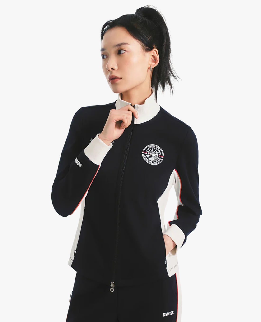 K-SWISS - Áo khoác thể thao nữ cổ đứng phối màu