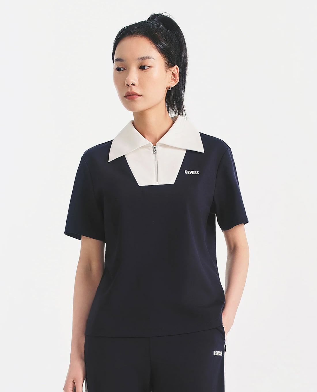 K-SWISS - Áo polo nữ tay ngắn phối zip