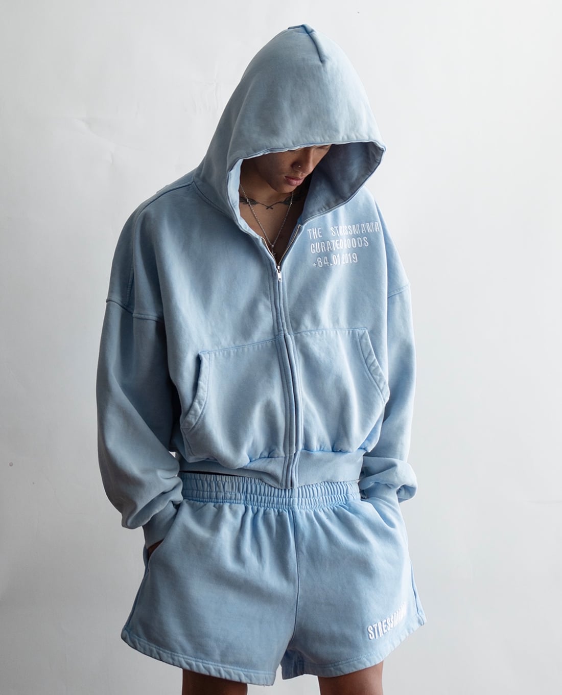 STRESSMAMA - Áo khoác phối mũ unisex khóa zip SSMA Logo