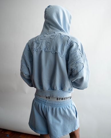  STRESSMAMA - Áo khoác phối mũ unisex khóa zip SSMA Logo 