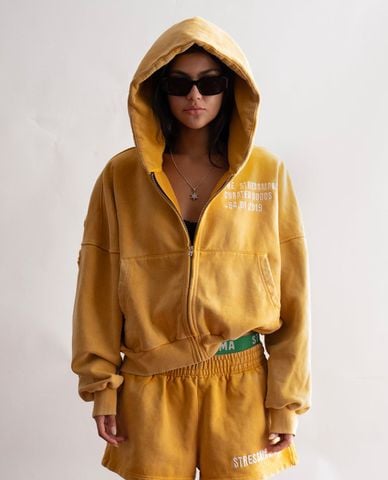  STRESSMAMA - Áo khoác phối mũ unisex khóa zip SSMA Logo 