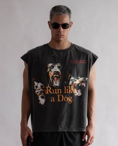  STRESSMAMA - Áo ba lỗ unisex in họa tiết Dog Run 