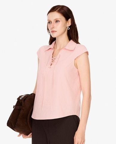  GIGI - Áo kiểu nữ cổ bẻ tay ngắn phối dây rút 