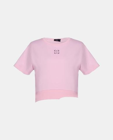  GIGI - Áo croptop nữ cổ tròn tay ngắn phối logo 