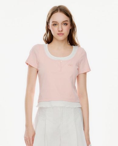  GIGI - Áo thun nữ cổ tròn tay ngắn phối viền 