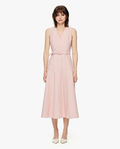  GIGI - Đầm sát nách midi cổ V phối thắt lưng 