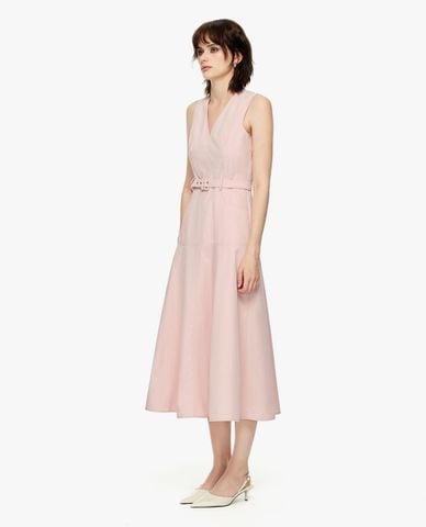  GIGI - Đầm sát nách midi cổ V phối thắt lưng 