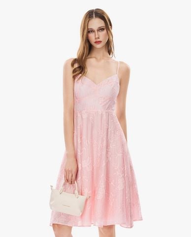  GIGI - Đầm hai dây midi cổ V thêu hoa 