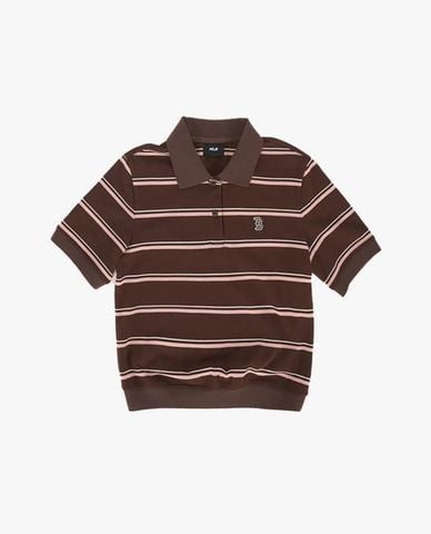  MLB - Áo polo nữ tay ngắn kẻ sọc Varsity 