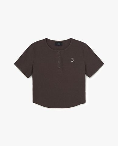  MLB - Áo croptop nữ cổ tròn tay ngắn Vintage 