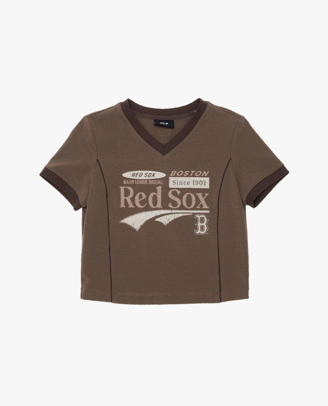 MLB - Áo croptop nữ cổ V tay ngắn Varsity