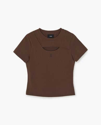  MLB - Áo thun nữ cổ tròn tay ngắn cut out 