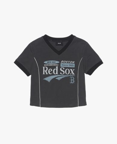  MLB - Áo croptop nữ cổ V tay ngắn Varsity 