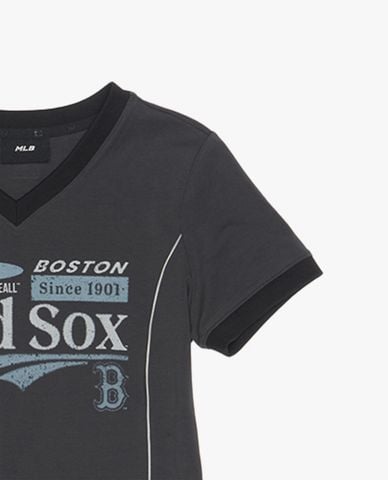  MLB - Áo croptop nữ cổ V tay ngắn Varsity 