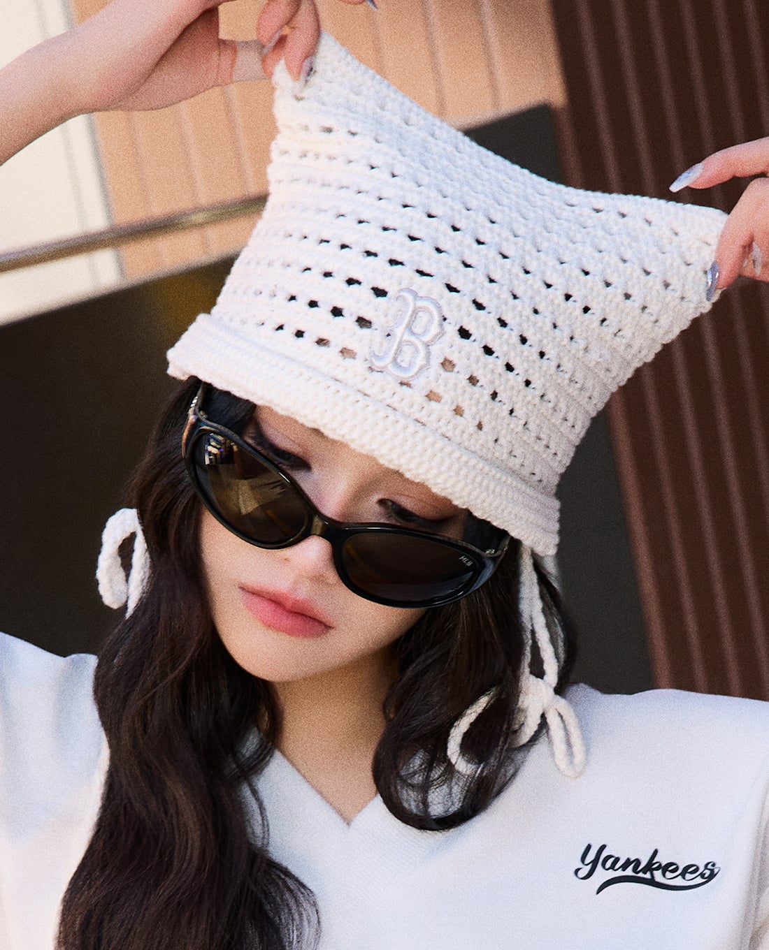 MLB - Nón len unisex tai mèo thắt nơ Summer