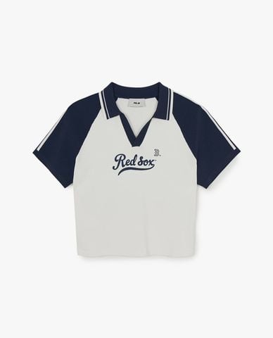  MLB - Áo croptop nữ cổ bẻ tay ngắn Varsity 
