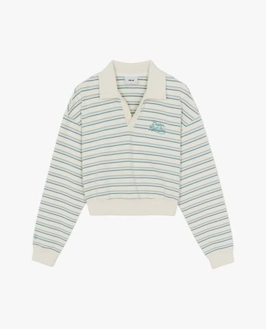  MLB - Áo polo nữ tay dài phối sọc Varsity 