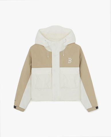  MLB - Áo khoác gió nữ phối mũ Gorpcore 