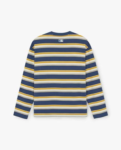 MLB - Áo thun unisex cổ tròn tay dài kẻ sọc Sportive 