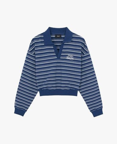  MLB - Áo polo nữ tay dài phối sọc Varsity 