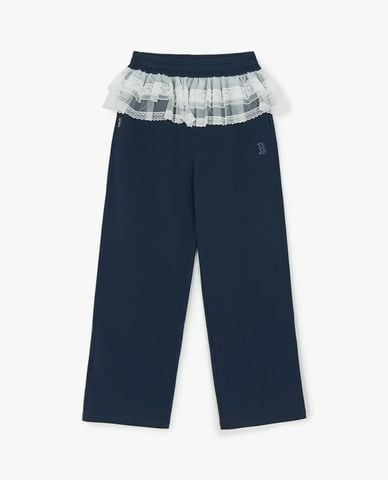  MLB - Quần nữ ống rộng lưng thun phối ren Basic 