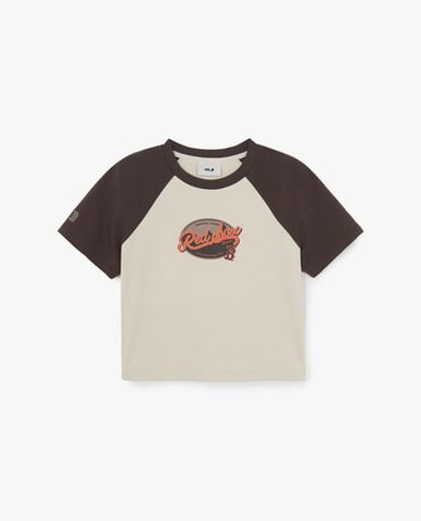  MLB - Áo croptop nữ cổ tròn tay ngắn Vintage Colorblock 
