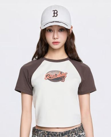  MLB - Áo croptop nữ cổ tròn tay ngắn Vintage Colorblock 