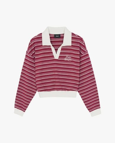  MLB - Áo polo nữ tay dài phối sọc Varsity 