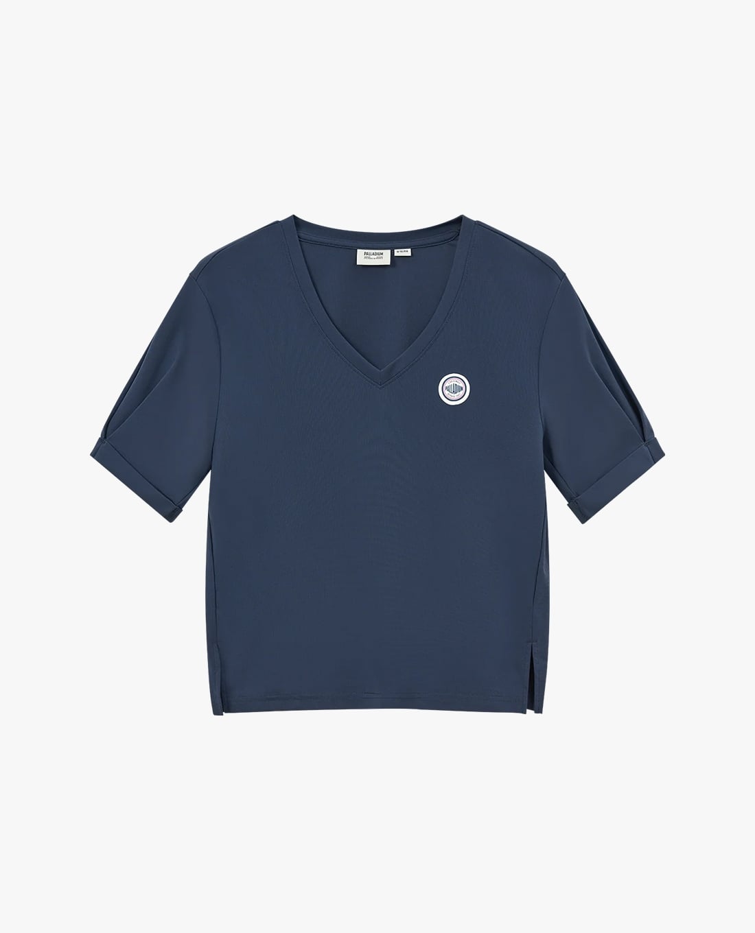 PALLADIUM - Áo thun nữ cổ tim tay ngắn phối logo
