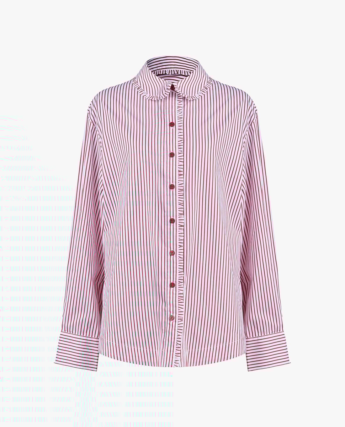 GIGI - Áo sơ mi nữ cổ bẻ viền bèo kẻ sọc