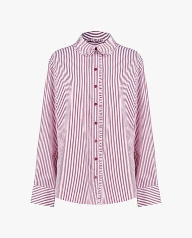  GIGI - Áo sơ mi nữ cổ bẻ viền bèo kẻ sọc 