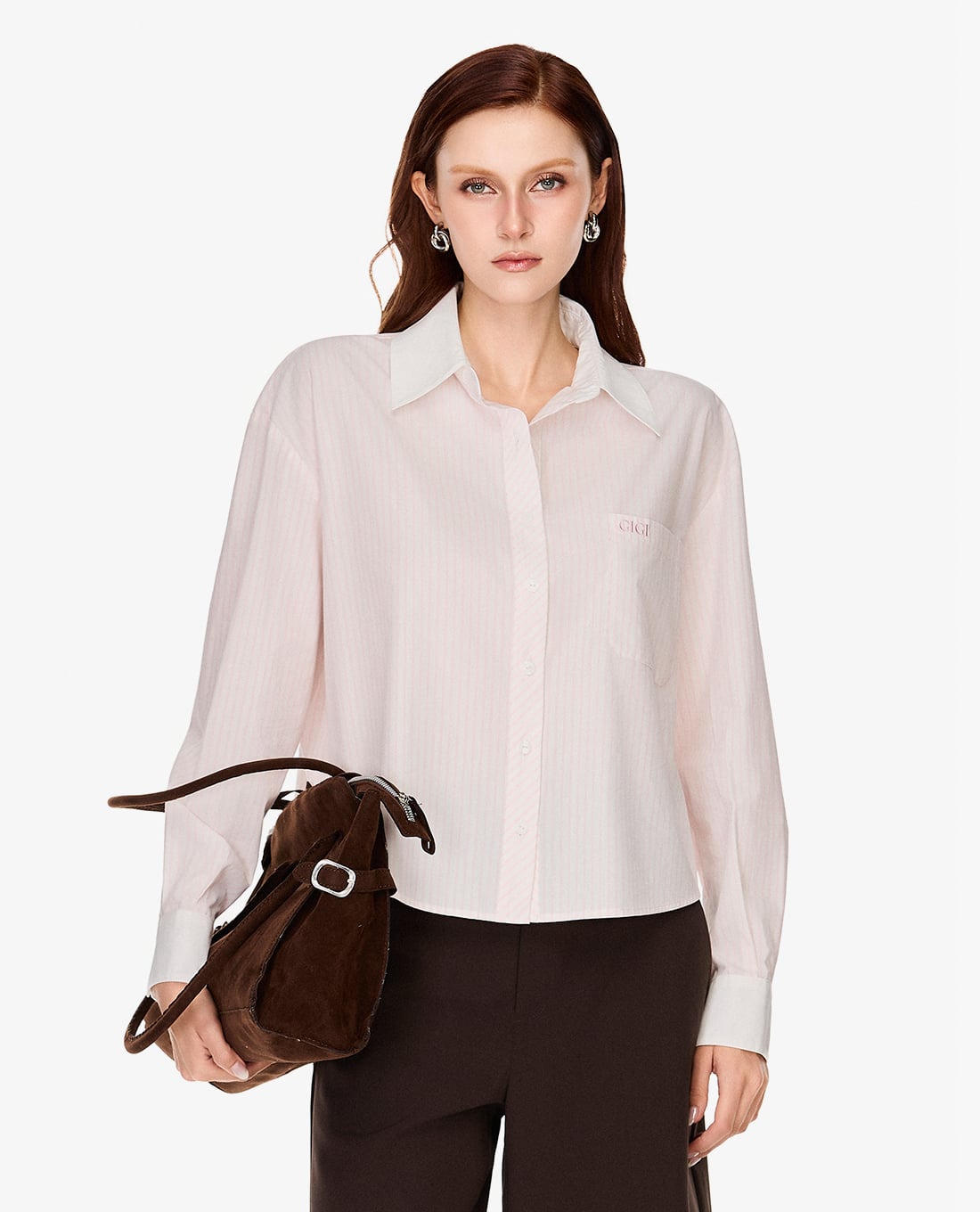 GIGI - Áo sơ mi nữ cổ bẻ tay dài kẻ sọc