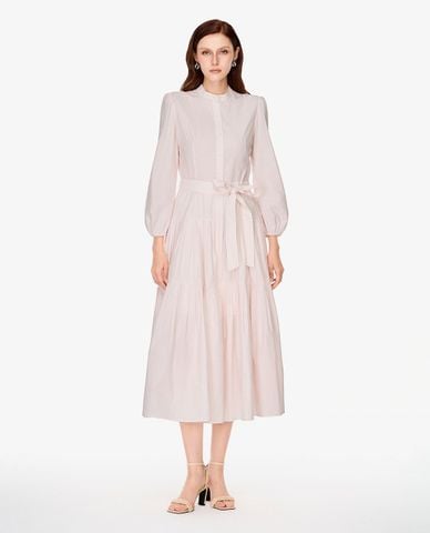  GIGI - Đầm sơ mi midi kẻ sọc phối thắt nơ 