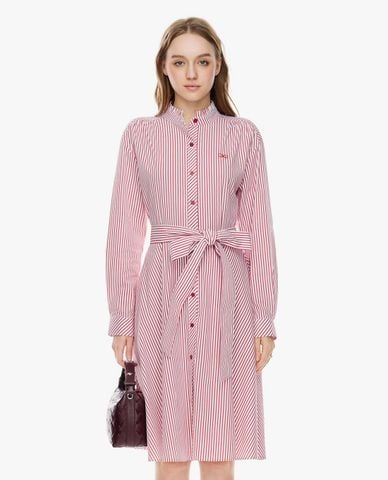  GIGI - Đầm sơ mi midi kẻ sọc phối dây thắt eo 