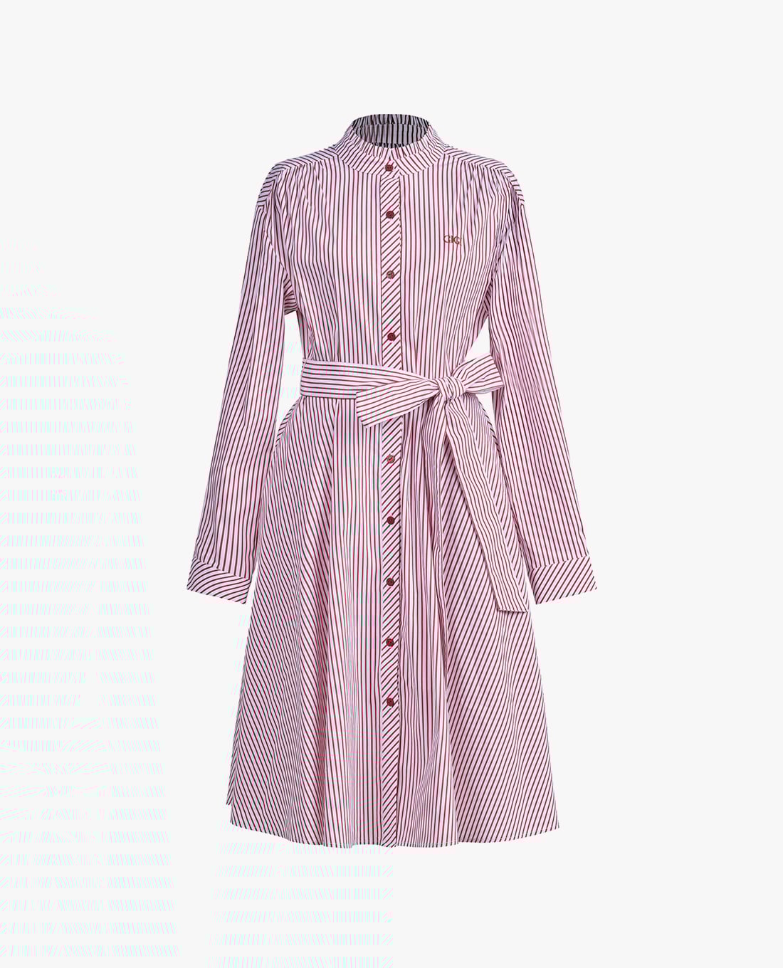 GIGI - Đầm sơ mi midi kẻ sọc phối dây thắt eo