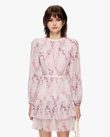  GIGI - Đầm xếp tầng mini cổ tròn tay phồng họa tiết hoa 