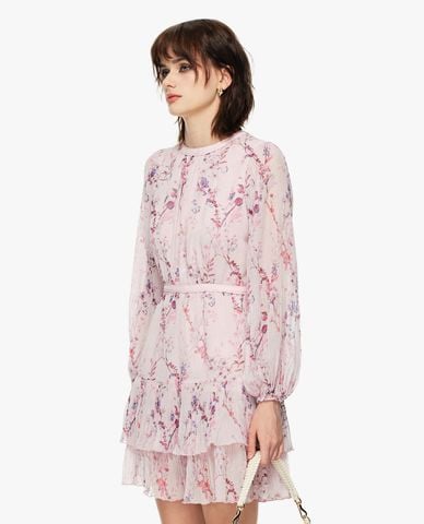  GIGI - Đầm xếp tầng mini cổ tròn tay phồng họa tiết hoa 