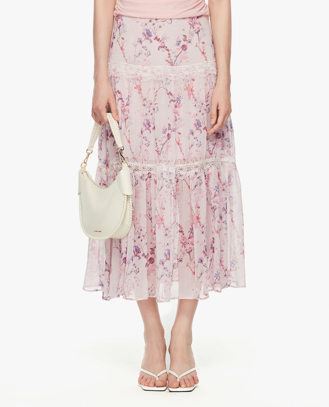 GIGI - Chân váy xếp tầng midi phối ren