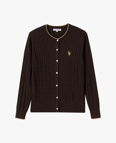  USPA - Áo khoác cardigan nữ tay dài phối viền 