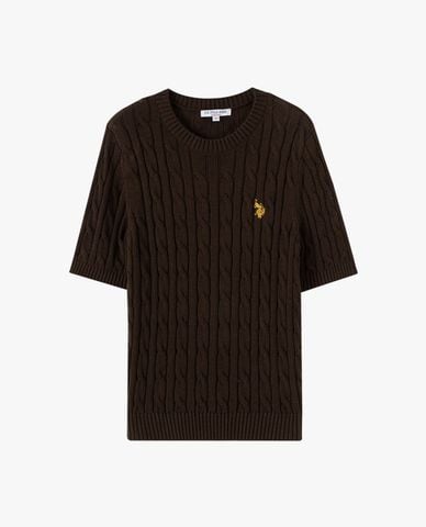  USPA - Áo dệt kim nữ cổ tròn tay ngắn thêu logo 